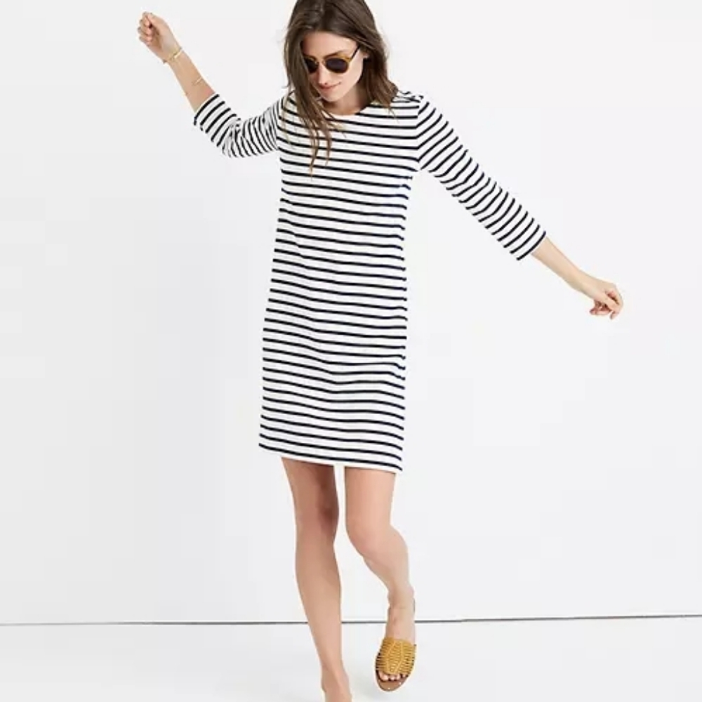 Madewell Navy Cream Striped Cotton Knit Dress